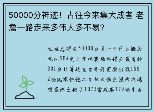 50000分神迹！古往今来集大成者 老詹一路走来多伟大多不易？